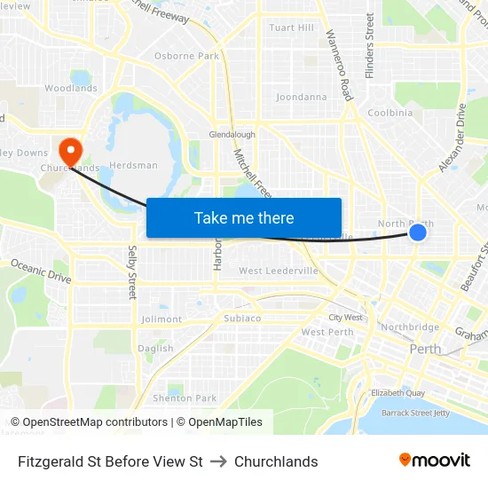 Fitzgerald St Before View St to Churchlands map