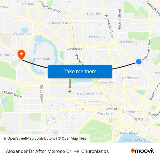 Alexander Dr After Melrose Cr to Churchlands map