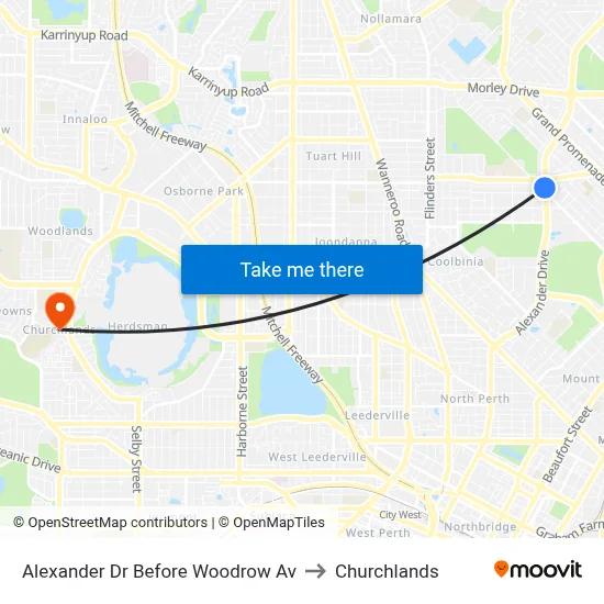 Alexander Dr Before Woodrow Av to Churchlands map