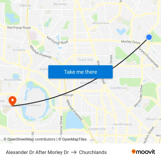 Alexander Dr After Morley Dr to Churchlands map
