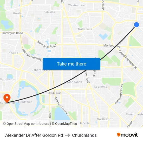 Alexander Dr After Gordon Rd to Churchlands map