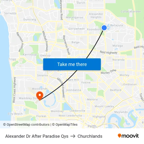 Alexander Dr After Paradise Qys to Churchlands map
