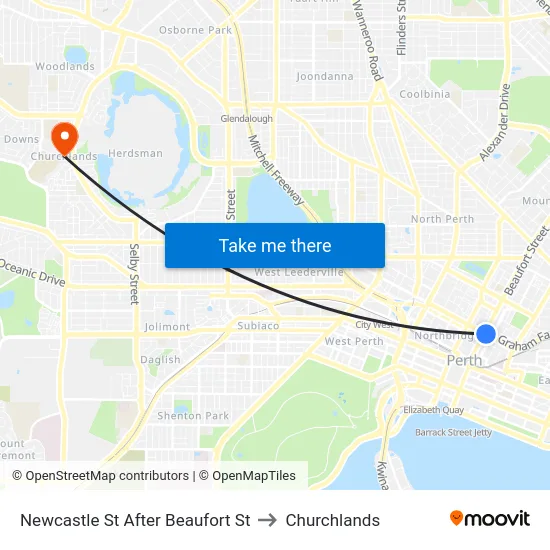 Newcastle St After Beaufort St to Churchlands map