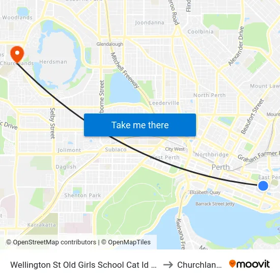 Wellington St Old Girls School Cat Id 52 to Churchlands map
