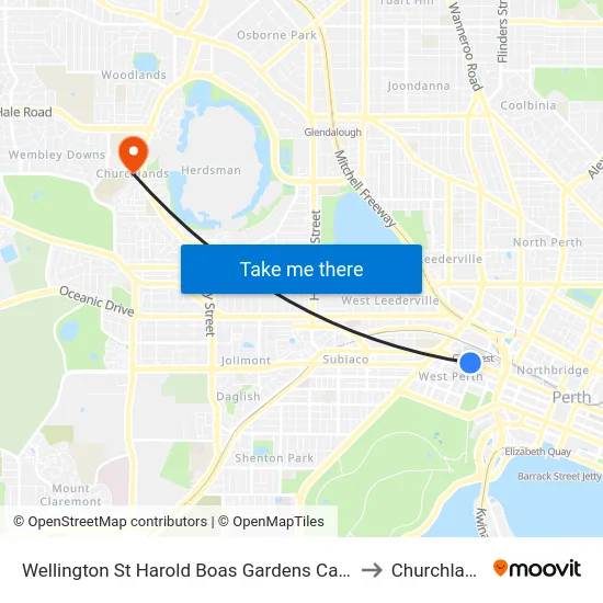 Wellington St Harold Boas Gardens Cat Id 41 to Churchlands map