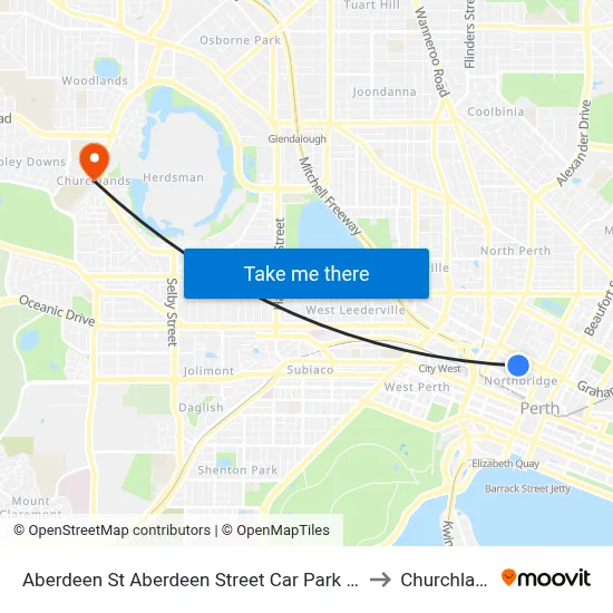 Aberdeen St Aberdeen Street Car Park Cat Id 9 to Churchlands map