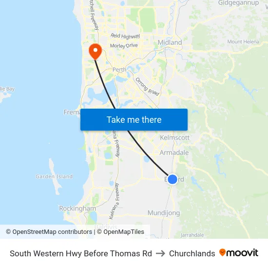 South Western Hwy Before Thomas Rd to Churchlands map