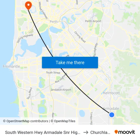 South Western Hwy Armadale Snr High Sch to Churchlands map