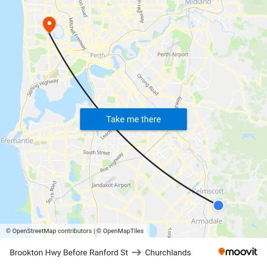 Brookton Hwy Before Ranford St to Churchlands map