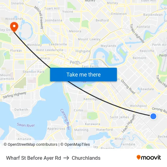 Wharf St Before Ayer Rd to Churchlands map