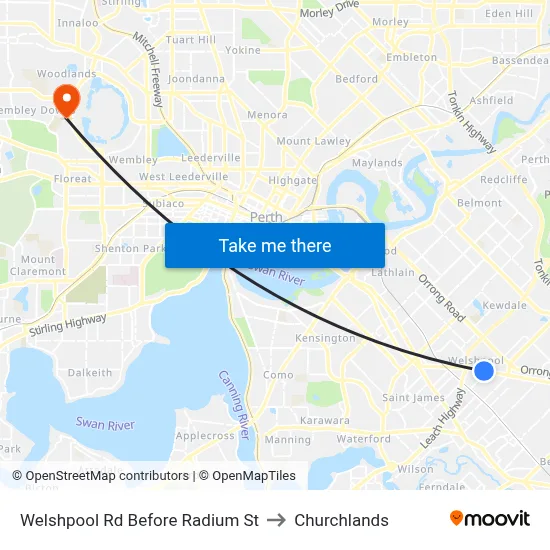 Welshpool Rd Before Radium St to Churchlands map