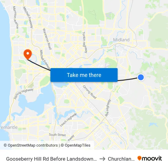 Gooseberry Hill Rd Before Landsdowne Rd to Churchlands map