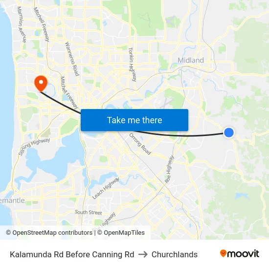 Kalamunda Rd Before Canning Rd to Churchlands map
