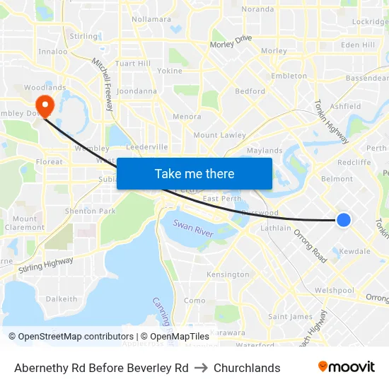Abernethy Rd Before Beverley Rd to Churchlands map