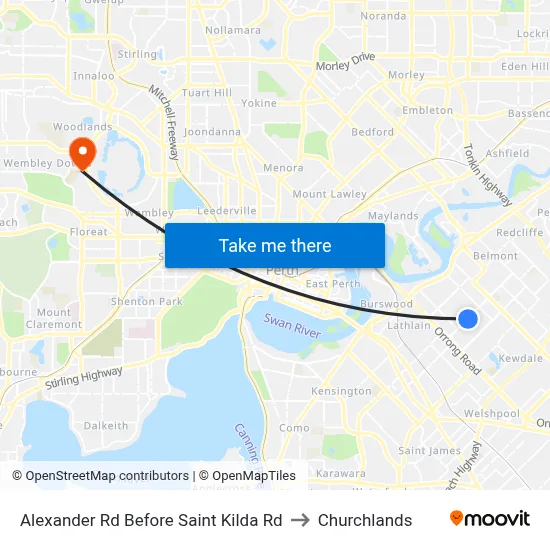 Alexander Rd Before Saint Kilda Rd to Churchlands map