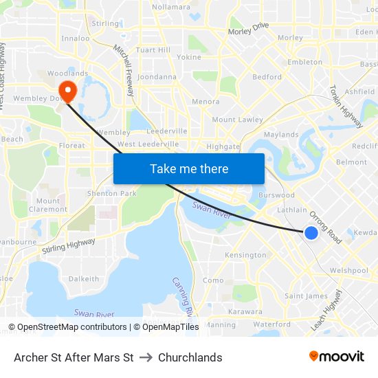 Archer St After Mars St to Churchlands map