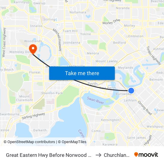 Great Eastern Hwy Before Norwood Rd to Churchlands map