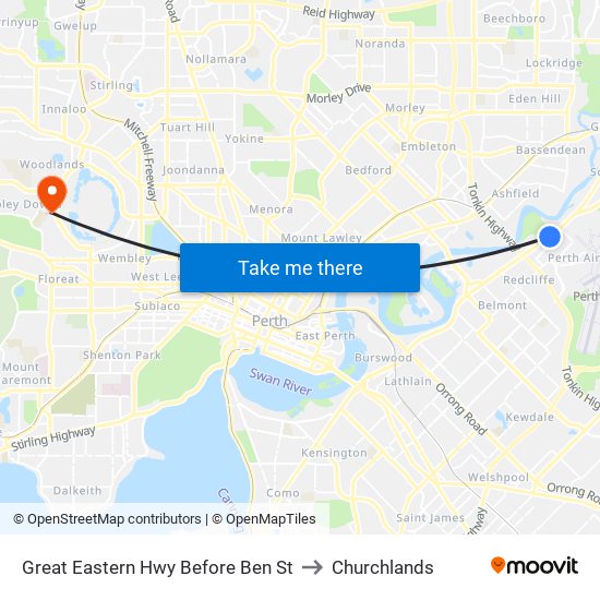 Great Eastern Hwy Before Ben St to Churchlands map