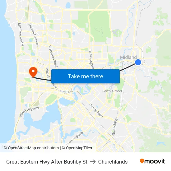 Great Eastern Hwy After Bushby St to Churchlands map