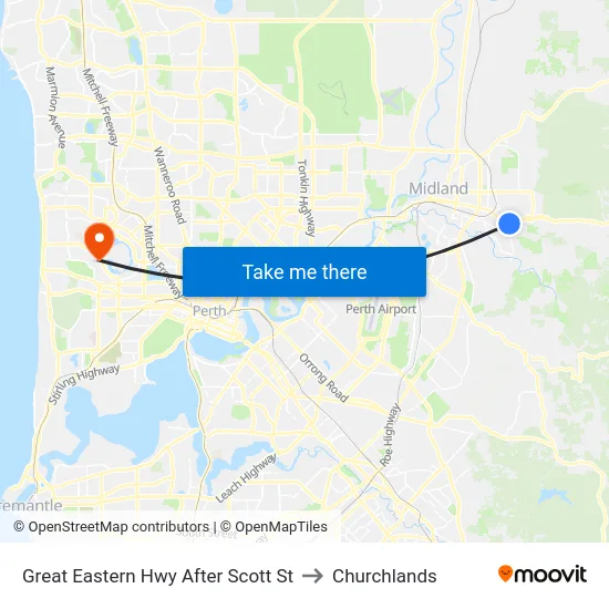 Great Eastern Hwy After Scott St to Churchlands map
