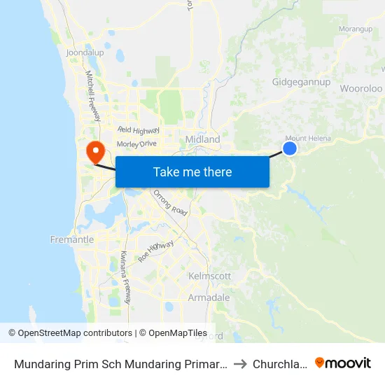 Mundaring Prim Sch   Mundaring Primary School to Churchlands map