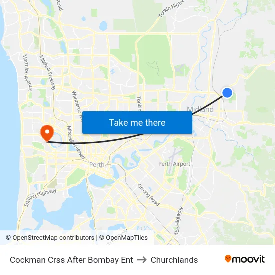 Cockman Crss After Bombay Ent to Churchlands map