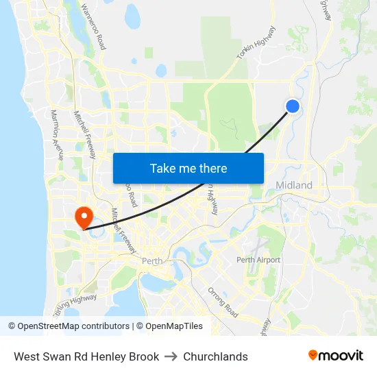 West Swan Rd Henley Brook to Churchlands map