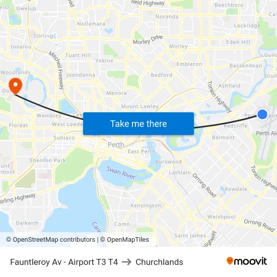 Fauntleroy Av  - Airport T3 T4 to Churchlands map