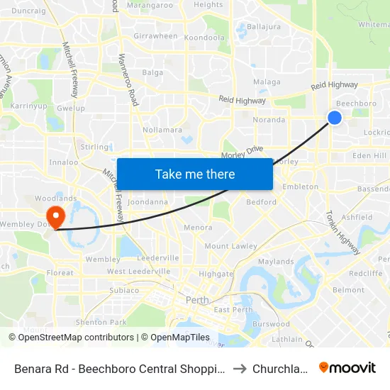 Benara Rd - Beechboro Central Shopping Ctr to Churchlands map