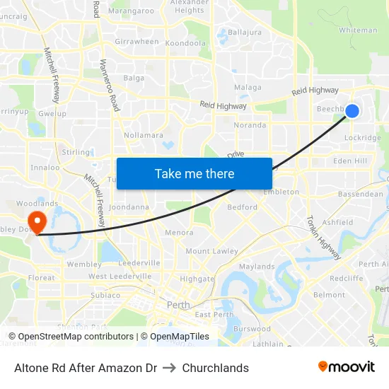 Altone Rd After Amazon Dr to Churchlands map