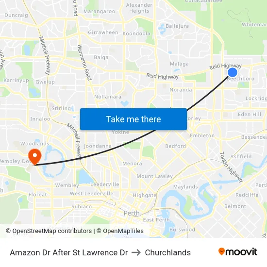 Amazon Dr After St Lawrence Dr to Churchlands map