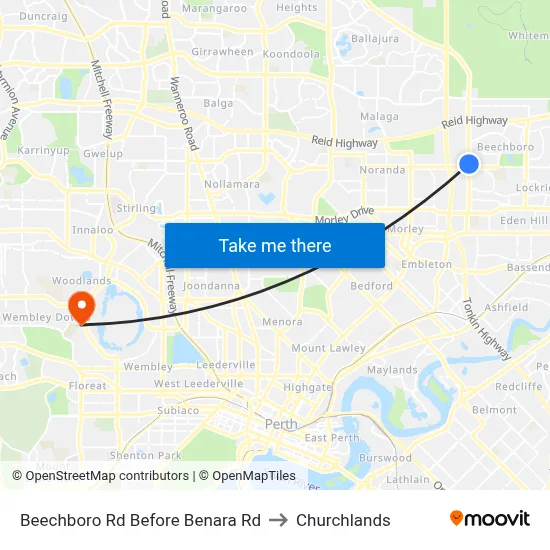 Beechboro Rd Before Benara Rd to Churchlands map