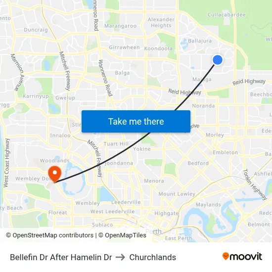 Bellefin Dr After Hamelin Dr to Churchlands map