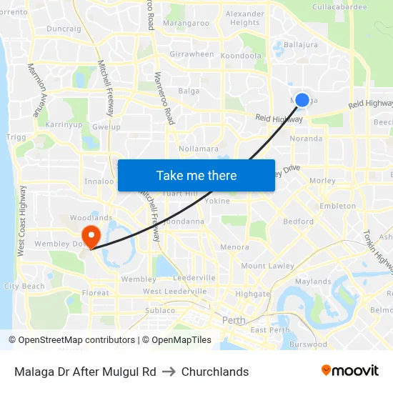 Malaga Dr After Mulgul Rd to Churchlands map