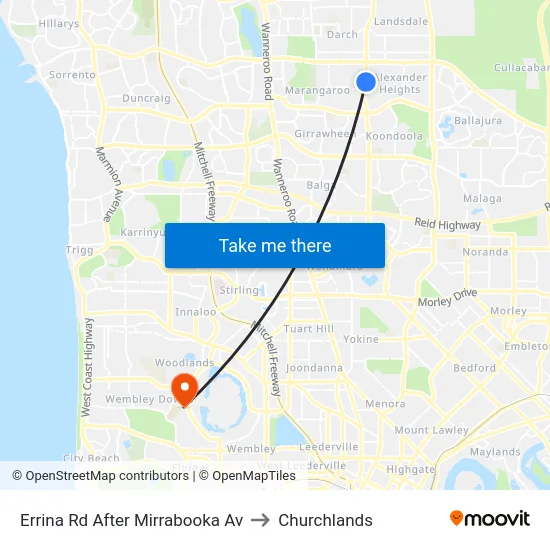 Errina Rd After Mirrabooka Av to Churchlands map
