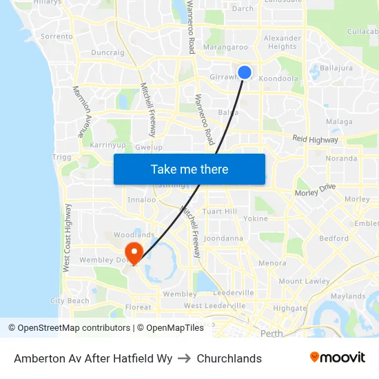 Amberton Av After Hatfield Wy to Churchlands map