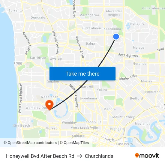 Honeywell Bvd After Beach Rd to Churchlands map