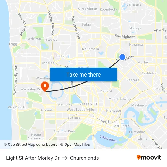 Light St After Morley Dr to Churchlands map