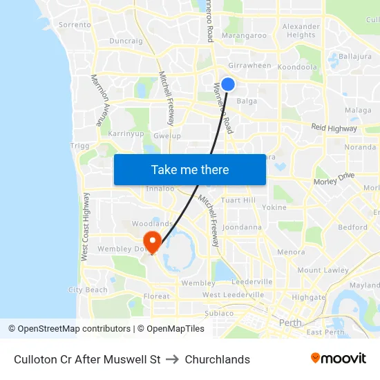 Culloton Cr After Muswell St to Churchlands map