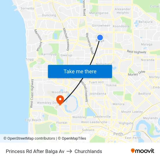 Princess Rd After Balga Av to Churchlands map