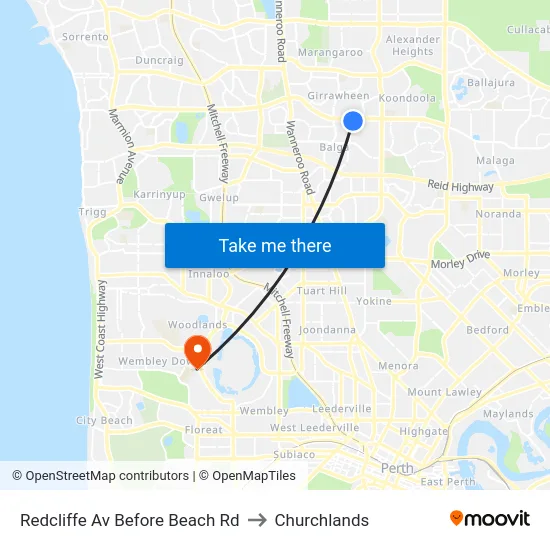 Redcliffe Av Before Beach Rd to Churchlands map