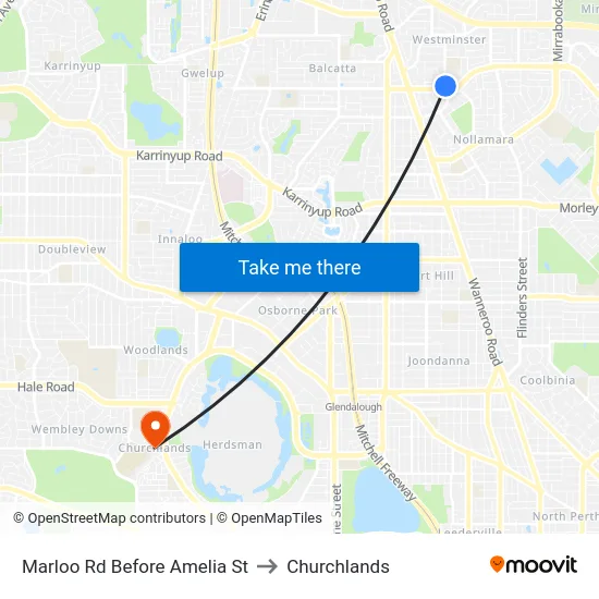 Marloo Rd Before Amelia St to Churchlands map