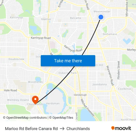 Marloo Rd Before Canara Rd to Churchlands map