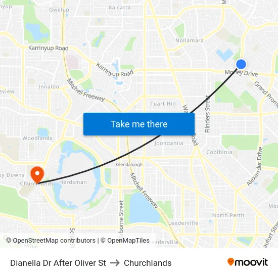 Dianella Dr After Oliver St to Churchlands map