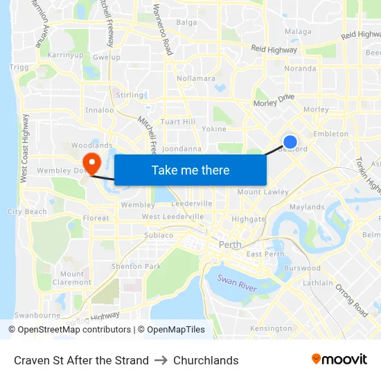 Craven St After the Strand to Churchlands map