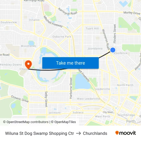 Wiluna St Dog Swamp Shopping Ctr to Churchlands map
