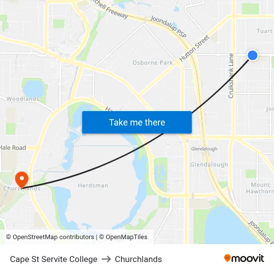 Cape St Servite College to Churchlands map