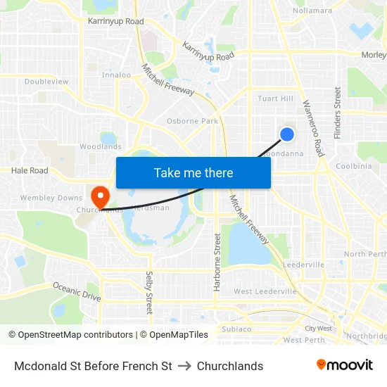 Mcdonald St Before French St to Churchlands map