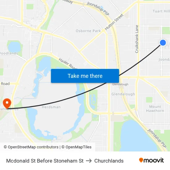Mcdonald St Before Stoneham St to Churchlands map