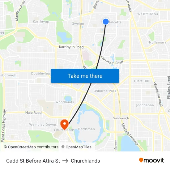 Cadd St Before Attra St to Churchlands map